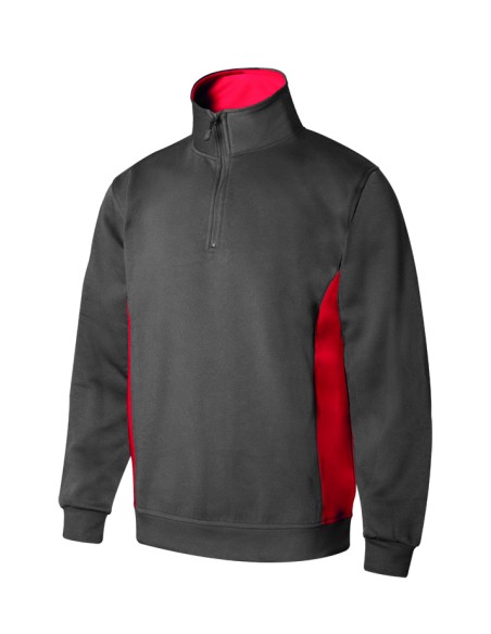 SUDADERA BICOLOR CREMALLERA. GRIS/ROJO TALLA XS-3XL